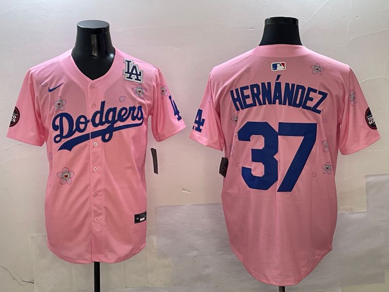 Men Los Angeles Dodgers #37 Hernandez Pink Sakura Edition 2025 Nike MLB Jersey style 9->los angeles dodgers->MLB Jersey